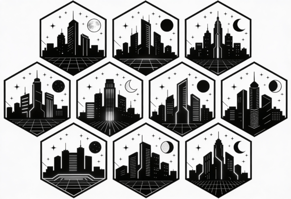 Retro Cityscape Hexagon Clipart Bundle Review