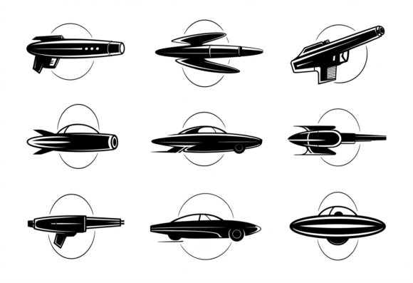 Retro Sci Fi Icons Spaceships Cars