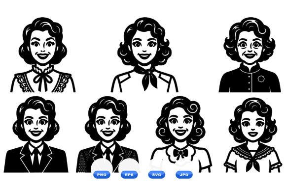 Retro Woman Portraits Clipart Review